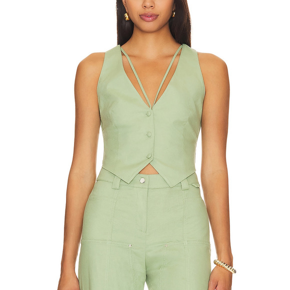 Camila Coelho Jackets & Blazers - Camila Coelho 'Matilde' Green Linen Vest Size XS - NWT